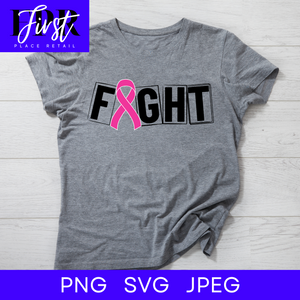 Fight SVG Cut File, Printable png and jpeg for Iron On Transfer. Instant Download. Breast Cancer Awareness.