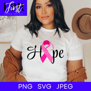 Hope SVG Cut File, Printable png and jpeg for Iron On Transfer. Instant Download. Breast Cancer Awareness.