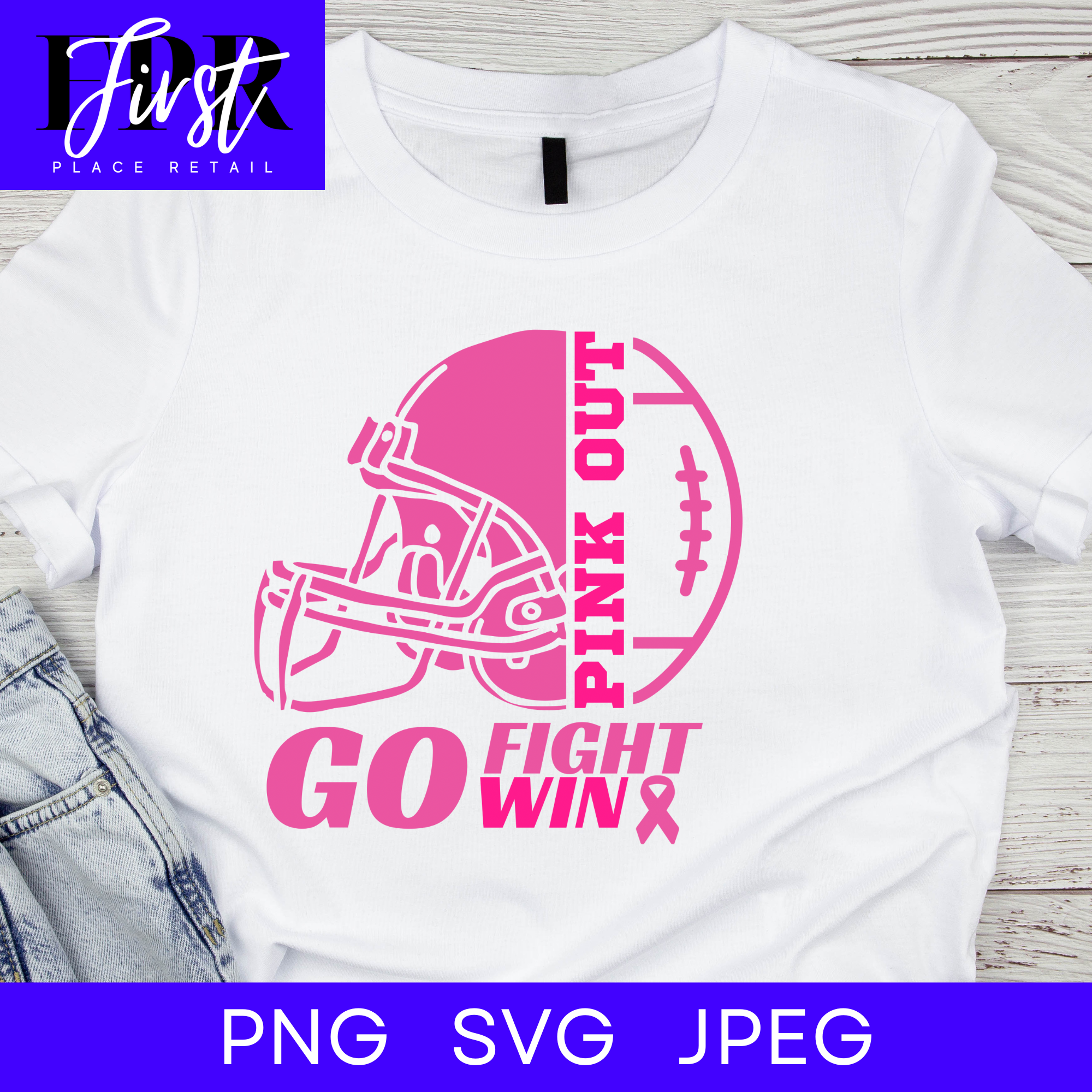 Pink Out Go Fight Win Cut File, Printable png and jpeg for Iron On Transfer. Instant Download. Breast Cancer Awareness.