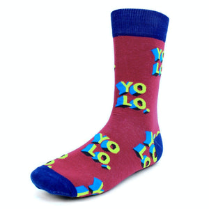 Men and Women "YOLO" Novelty Socks (Claret and Blue)